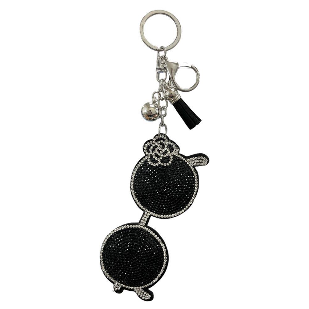 GIVVY Rhinestone Sunglasses with Camelia Flower Keychain Bag Charm With Tassel